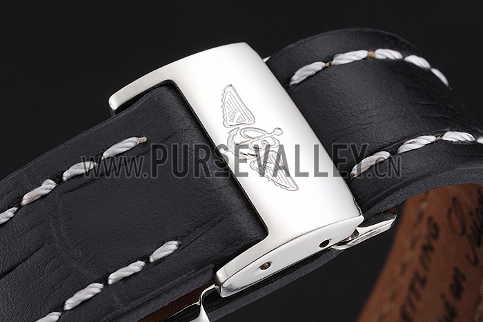 Swiss Breitling Navitimer Cosmonaute Black Dial Stainless Steel Case Black Leather Strap