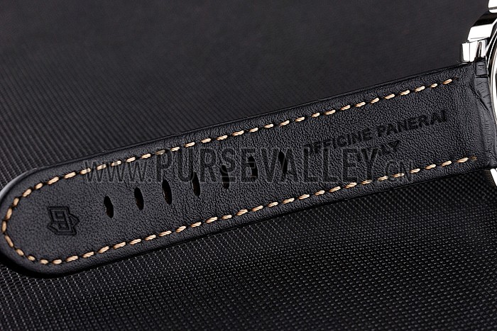 Panerai Luminor Automatic Power Reserve Black Embossed Dial Stainless Steel Case Black Leather Strap