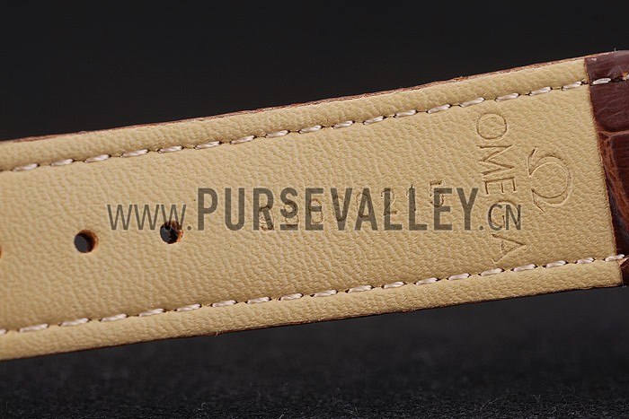 Omega Swiss DeVille Rose Gold Bezel Brown Leather Strap 7614