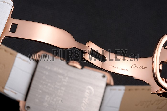 Cartier Tank MC Gold Diamond Case White Dial White Leather Strap 622169