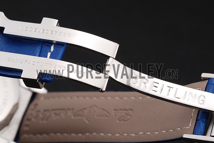 Breitling Chronomat Patrouille De France Blue Dial Stainless Steel Case Blue Leather Strap