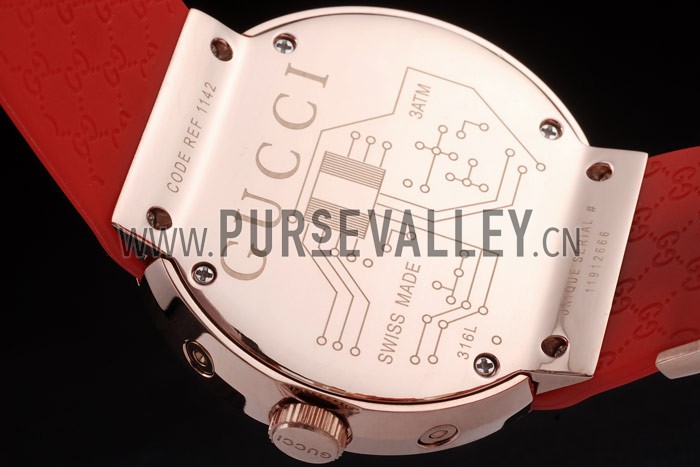 Gucci Red Rubber Band Black Round Dial 2165-307