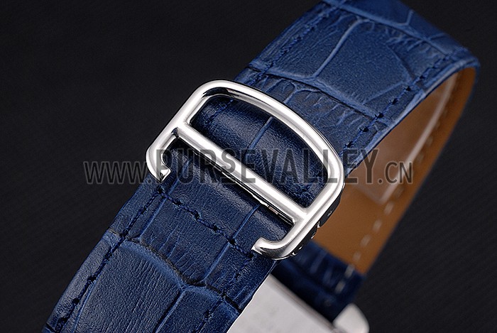 Cartier Tank MC Blue Dial Stainless Steel Case Blue Leather Bracelet 622691
