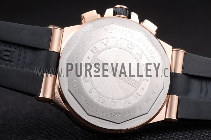 Bvlgari Diagono 36mm Black Dial Gold Case With Diamonds Black Rubber Bracelet