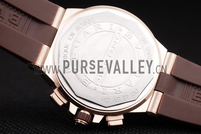 Bvlgari Diagono 36mm White Dial Rose Gold Case Brown Rubber Bracelet