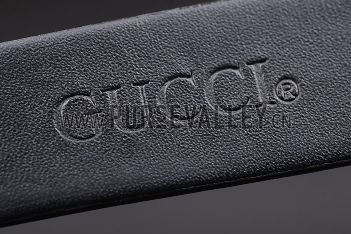 Gucci Large Polished Stainless Steel Bezel White Dial Black Leather Strap