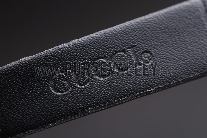 Gucci Small Polished Stainless Steel Bezel White Dial Black Leather Strap