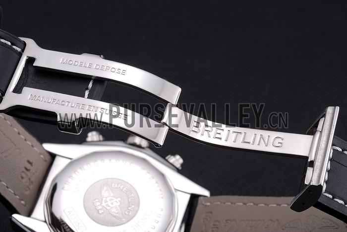 Breitling Chronomat 13 Stainless Steel Case Black Dial Black Leather Bracelet 622237