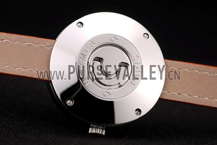 Hermes Classic MOP Dial Orange Elongated Leather Strap