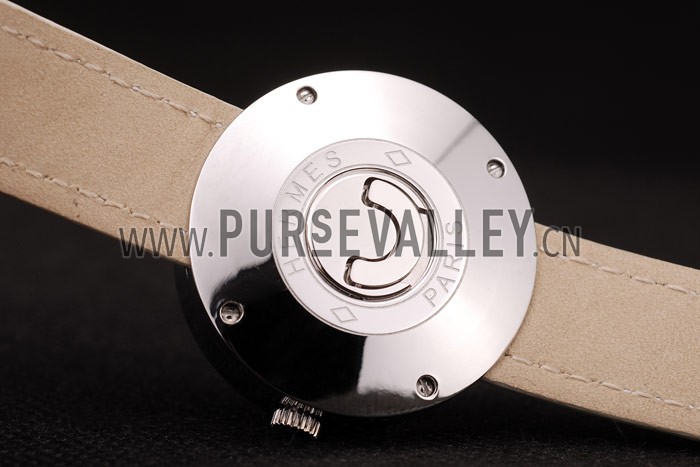 Hermes Classic MOP Dial White Leather Strap