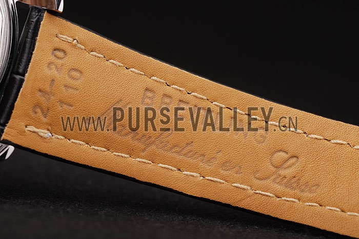 Breitling Transocean Black Dial Black Leather Strap Rose Gold Bezel 98203