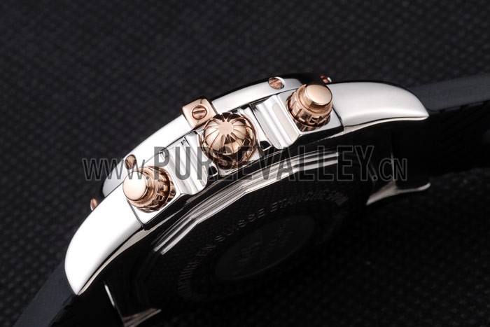 Breitling Chronomat Rose-Gold Highlight Ribbed Black Rubber Strap White Dial