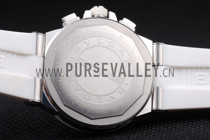 Bvlgari Diagono 36mm White Dial Stainless Steel Case With Diamonds White Rubber Bracelet