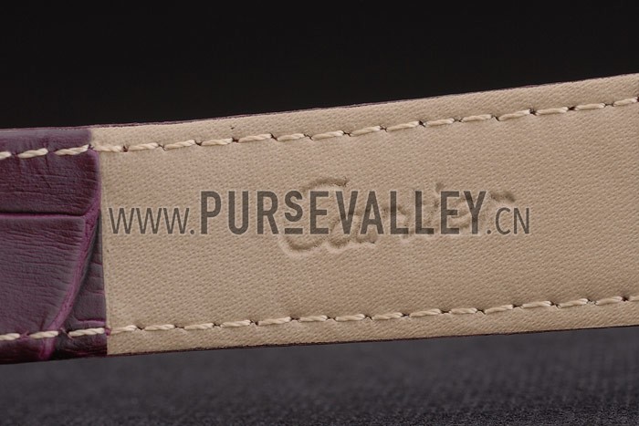 Cartier Tank Anglaise White Dragon Dial Diamonds Gold Case Purple Leather Bracelet