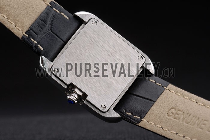 Cartier Tank Anglaise White Tiger Dial Stainless Steel Case Black Leather Bracelet