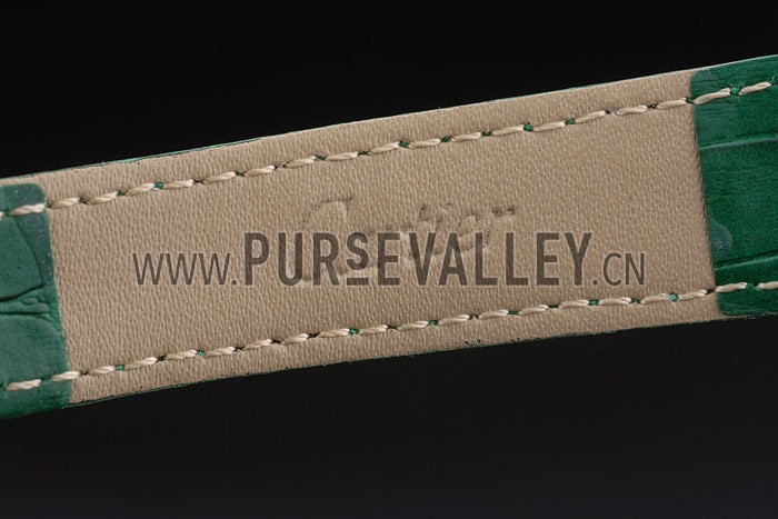 Cartier Tank Anglaise White Tiger Dial Diamonds Steel Case Green Leather Bracelet