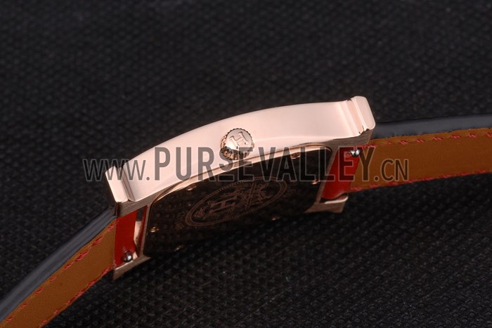 Hermes Heure H Rose Gold Bezel Red Leather Strap White Dial 80233