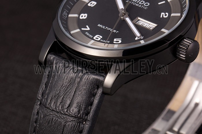 Mido Multifort Black Croco Leather Strap Black-Silver Dial 80296