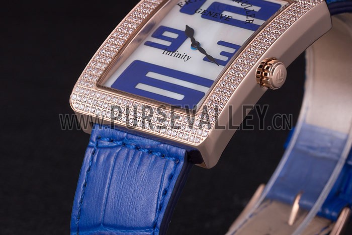 Franck Muller Infinity Diamond Encrusted Rose Gold Bezel Blue Croco Bracelet 80277