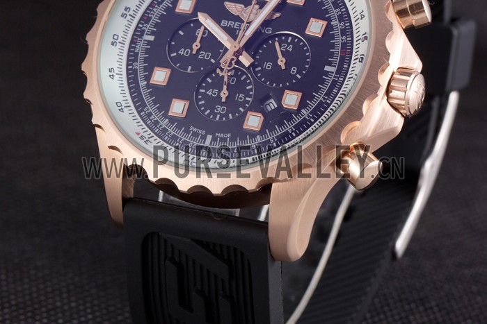Breitling Navitimer Rosegold Bezel Rubber Strap Black Dial