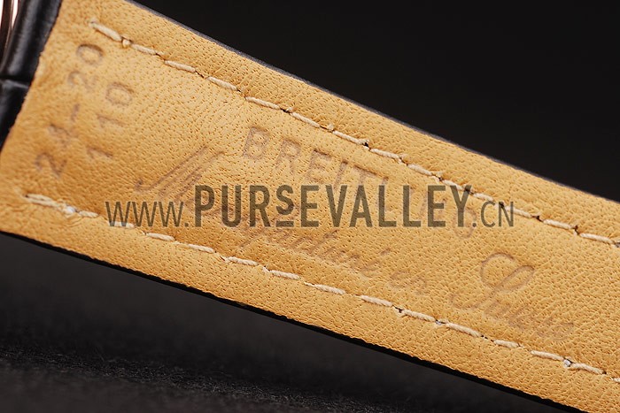 Breitling Transocean White Dial Black Leather Strap Rose Gold Bezel 98206