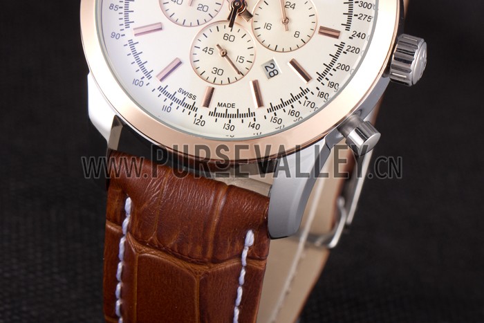 Breitling Transocean White Dial Light Brown Leather Strap Rose Gold Bezel