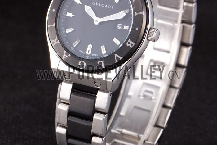 Bvlgari Diagono 40mm Black Dial Steel Case Black Bezel Two Tone Bracelet