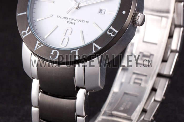 Bvlgari Bvlgari 42mm White Dial Stainless Steel Case Black Bezel Two Tone Steel Bracelet