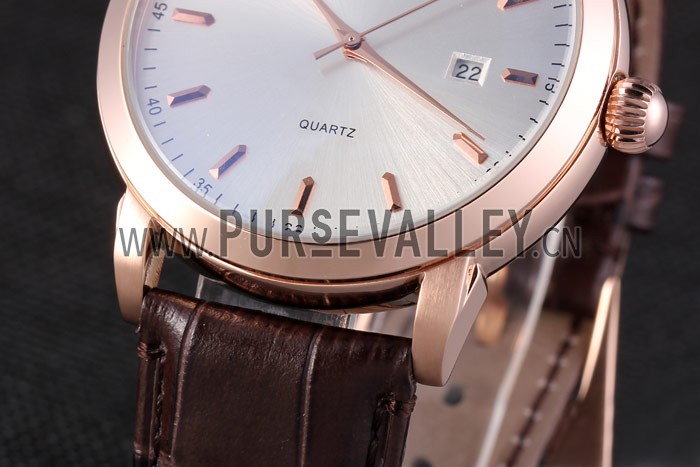 Patek Philipe Calatrava Roze Gold Polished Bezel Brown Leather Bracelet 801430