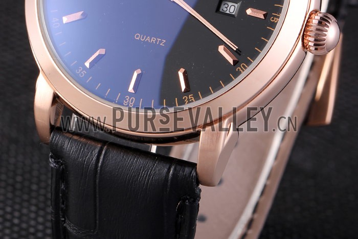 Patek Philipe Calatrava Roze Gold Polished Bezel Black Leather Bracelet 801432