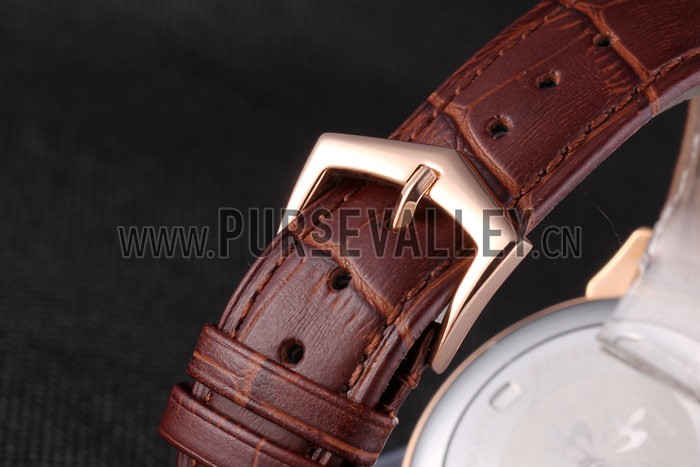 Patek Philipe Calatrava Roze Gold Ribbed Bezel Brown Leather Bracelet 801434