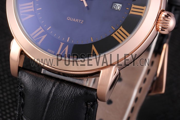 Patek Philipe Calatrava Roze Gold Polished Bezel Black Leather Bracelet 801435