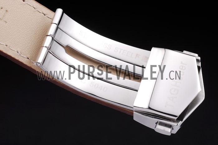 Tag Heuer SLR Brushed Stainless Steel Case Silver Dial Brown Leather Strap