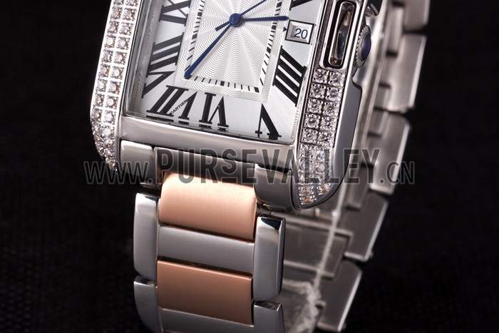 Cartier Tank Anglaise 36mm Silver Dial Diamonds Steel Case Two Tone Bracelet