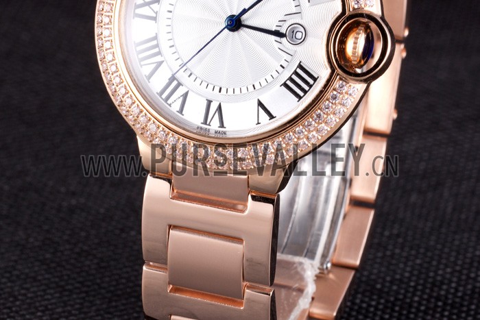 Cartier Ballon Bleu 42mm White Dial Diamonds Pink Gold Case And Bracelet
