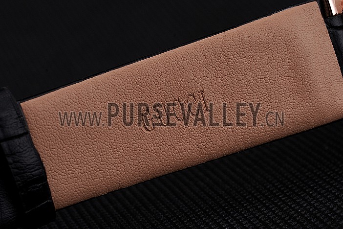 Gucci Interlocking Rose Gold Bezel with Diamonds and Black Leather Band 621514