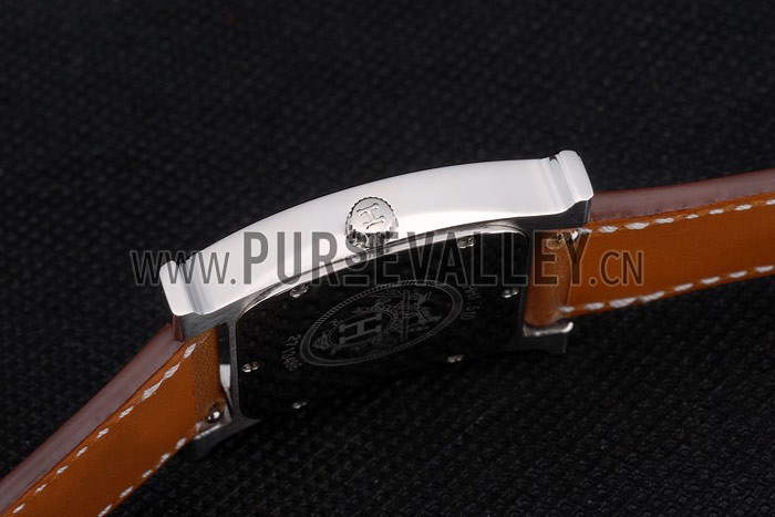 Hermes Heure H Stainless Steel Polished Bezel Tan Leather Strap White Dial 80230