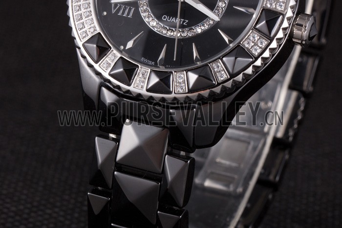 Dior VIII Diamond Encrusted Black Bezel Black Bracelet cd09 621362