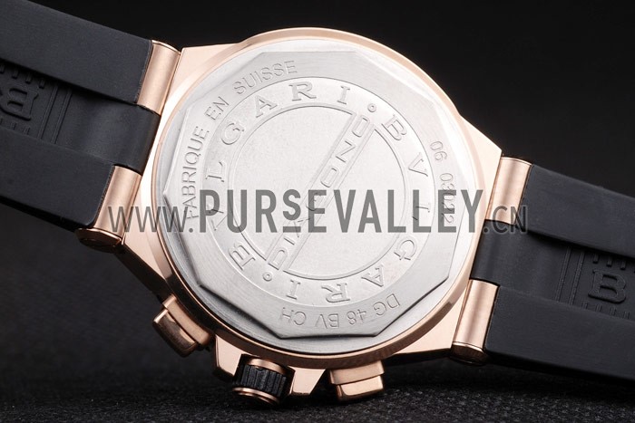 Bvlgari Diagono 40mm White Dial Gold Case With Diamonds Black Rubber Bracelet