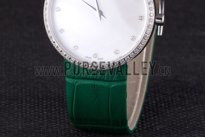 La D de Dior Green Leather Strap with White Dial 621507