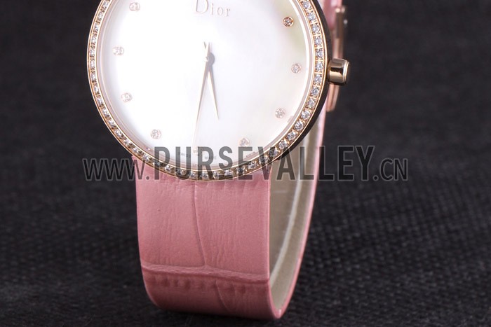 La D de Dior Pink Leather Strap with White Dial 621513