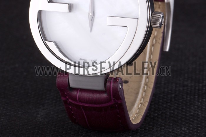 Gucci Interlocking Silver Bezel with Purple Leather Band 621516