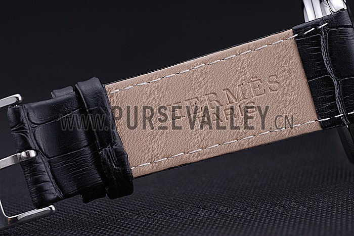 Hermes Classic Croco Leather Strap Silver Dial 801400