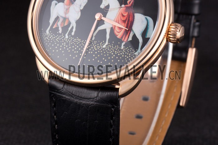 Hermes Classic Croco Leather Strap Black Dial 801397