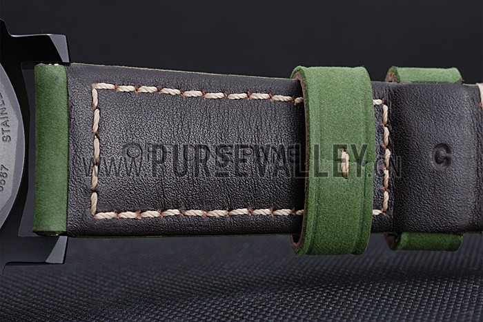 Panerai Luminor Marina Ion Plated Stainless Steel Bezel Green Leather Bracelet 622312