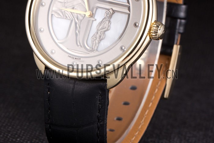 Hermes Classic Croco Leather Strap Silver Dial 801401