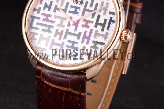 Hermes Classic Croco Leather Strap Multicolor Patterned Logo Dial 801402