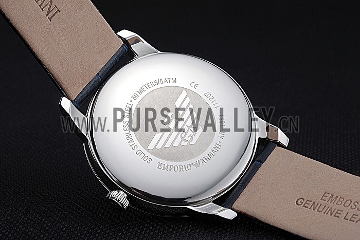 Emporio Armani Classic Dark Blue Dial Silver Case Dark Blue Leather Bracelet 622335