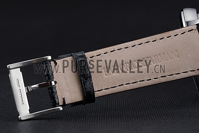 Emporio Armani Classic Chronograph Silver Dial Black Leather Bracelet 622339