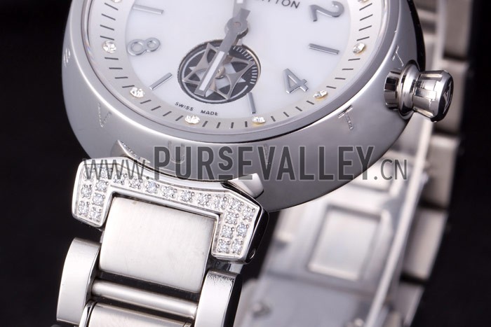 Louis Vuitton Tambour Stainless Steel Bracelet White Dial 801415
